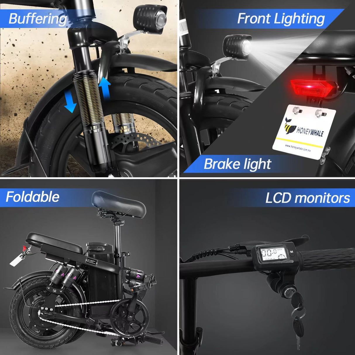 HONEYWHALE  S6 Pro 14" Vélo électrique pliant 350W sans balais Moteur 48V 15Ah Batterie