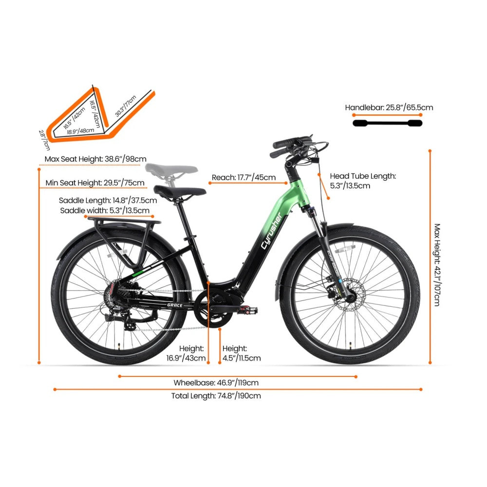CYRUSHER Grace 27,5" Vélo Électrique Ville moteur 250W 48V 15Ah Batterie