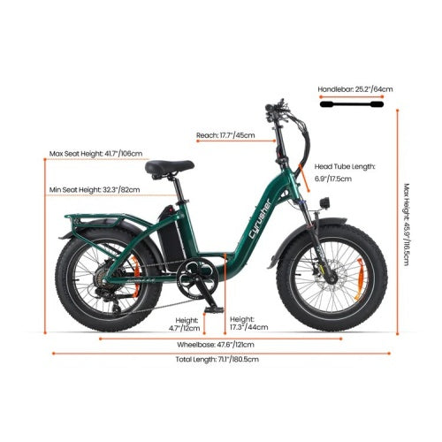 CYRUSHER Rumble 2.0 20" Vélo Électrique pour Femmes moteur 250W 48V 18Ah Batterie