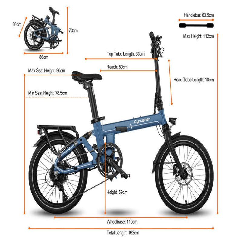 Cyrusher Sonder 20" Vélo électrique pliable pneus larges suspension moteur 250W 48V 10Ah Batterie