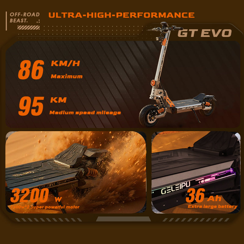 GELEIPU GTEVO 11" Trotinette Électrique Tout Terrain 1600W2 Bimoteur 60V 36Ah Batterie