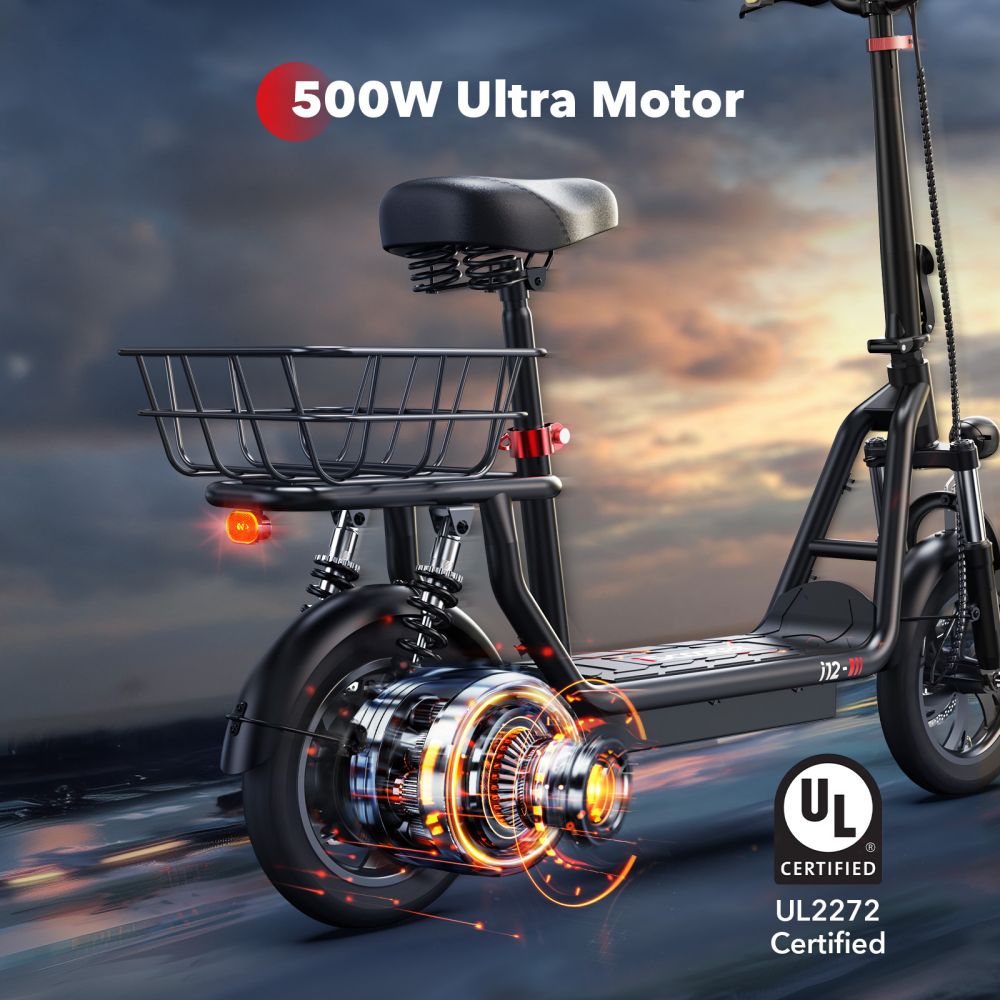 ISCOOTER I12 12" Trottinette électrique de transport avec siège et panier de transport 500W Moteur 36V 7,5Ah Batterie