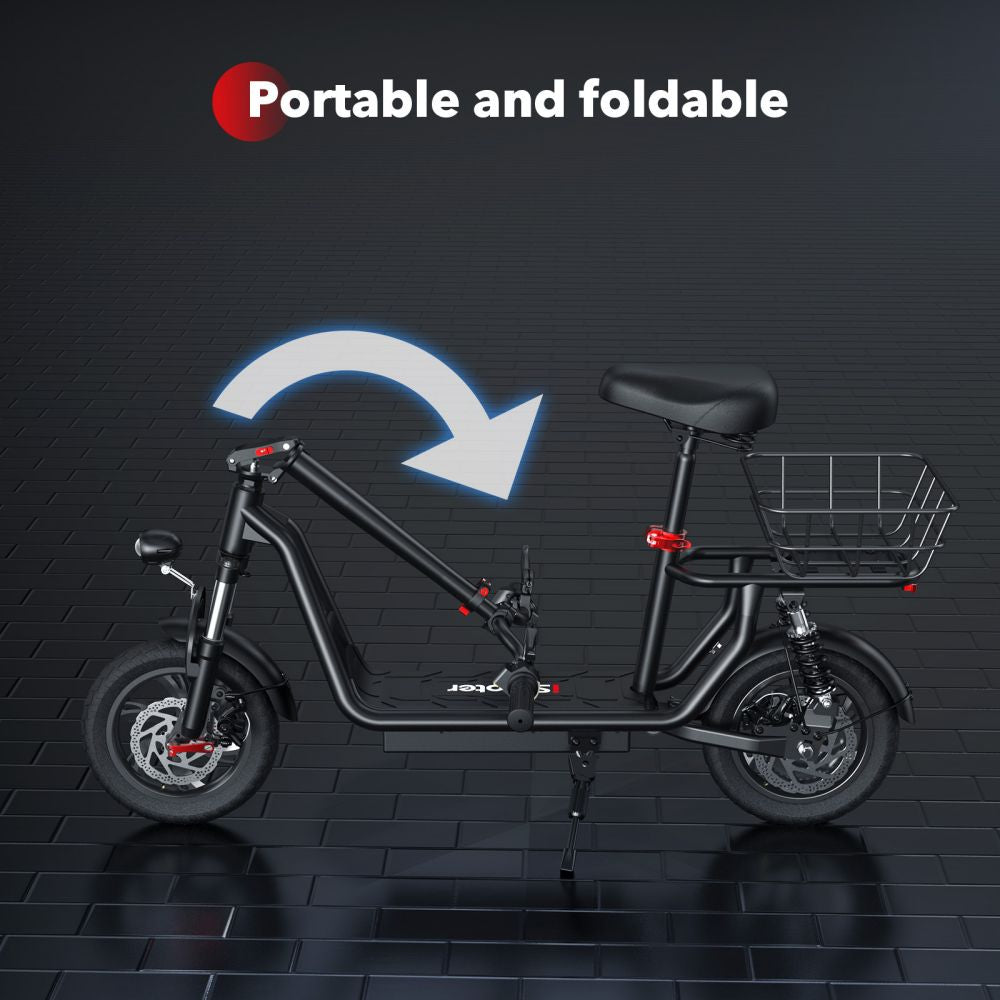 ISCOOTER I12 12" Trottinette électrique de transport avec siège et panier de transport 500W Moteur 36V 7,5Ah Batterie