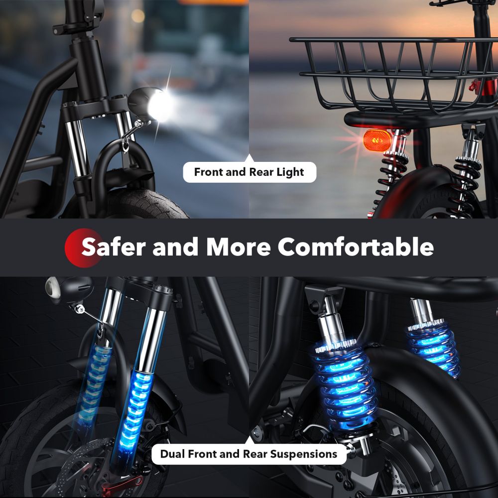 ISCOOTER I12 12" Trottinette électrique de transport avec siège et panier de transport 500W Moteur 36V 7,5Ah Batterie