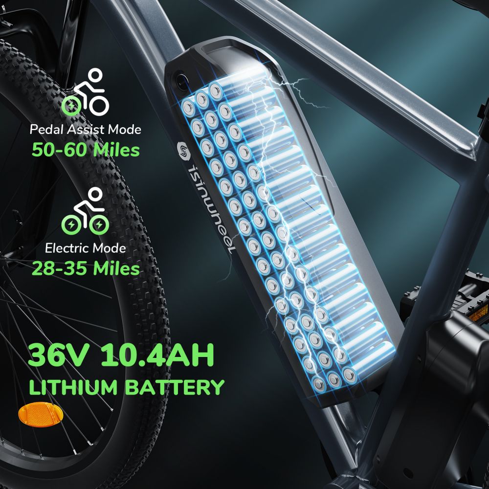 Bicicleta eléctrica ISINWHEEL M10 de 26 pulgadas para uso diario, motor de 500 W, batería de 36 V y 10,4 Ah