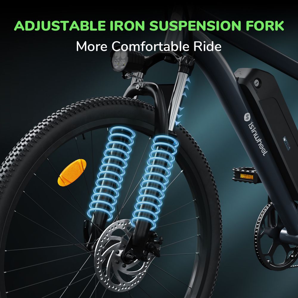 Bicicleta eléctrica ISINWHEEL M10 de 26 pulgadas para uso diario, motor de 500 W, batería de 36 V y 10,4 Ah