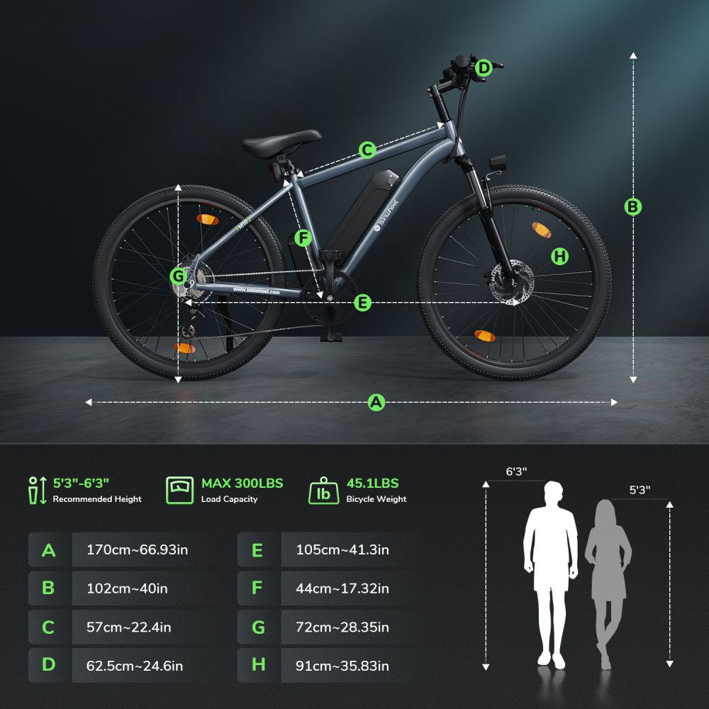 Bicicleta eléctrica ISINWHEEL M10 de 26 pulgadas para uso diario, motor de 500 W, batería de 36 V y 10,4 Ah