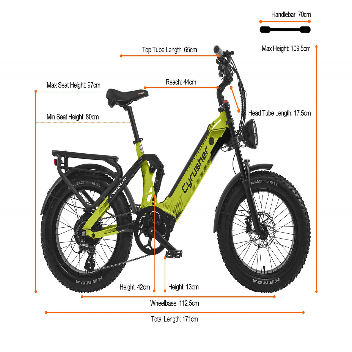 CYRUSHER Kommoda Pro 20'' vélo électrique pneus fat moteur 250W 52V 20Ah Batterie