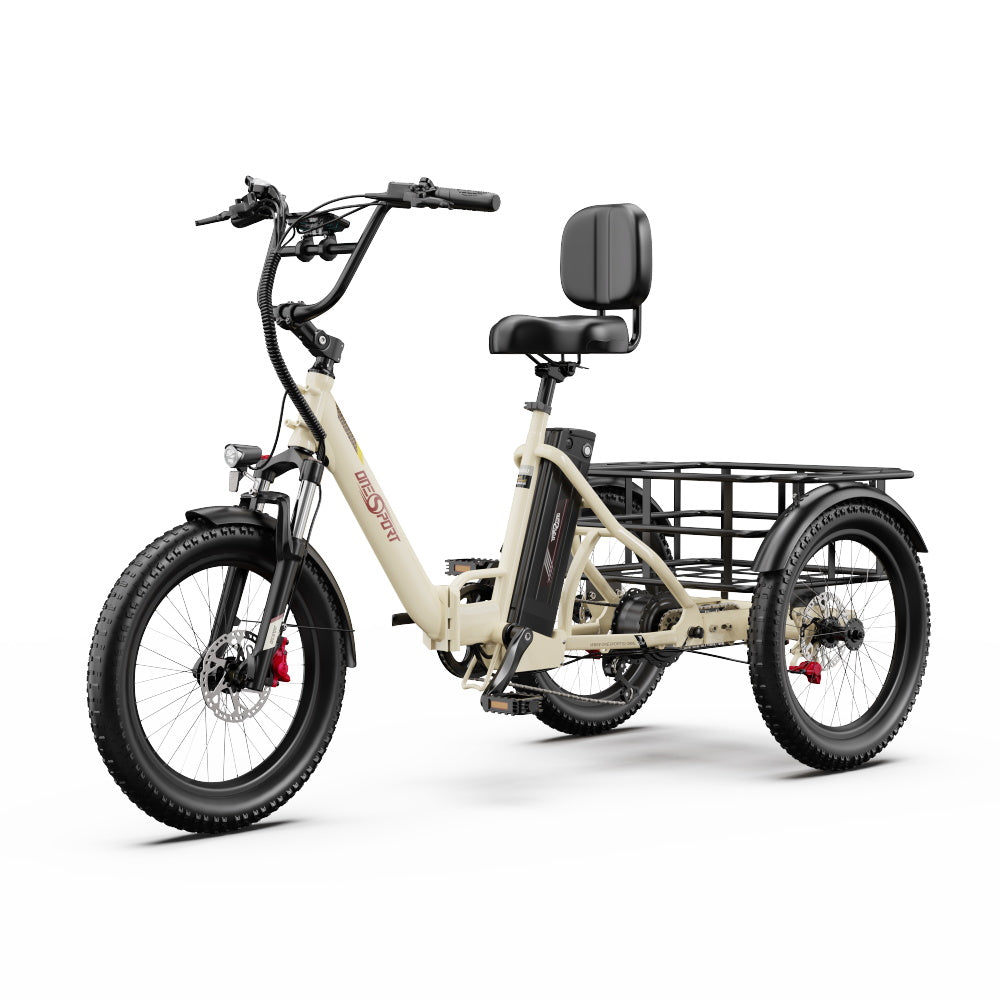 ONESPORT OT30 PRO 20" Tricycle Électrique Pliable 3 Roues Moteur 500W 48V 18Ah Batterie