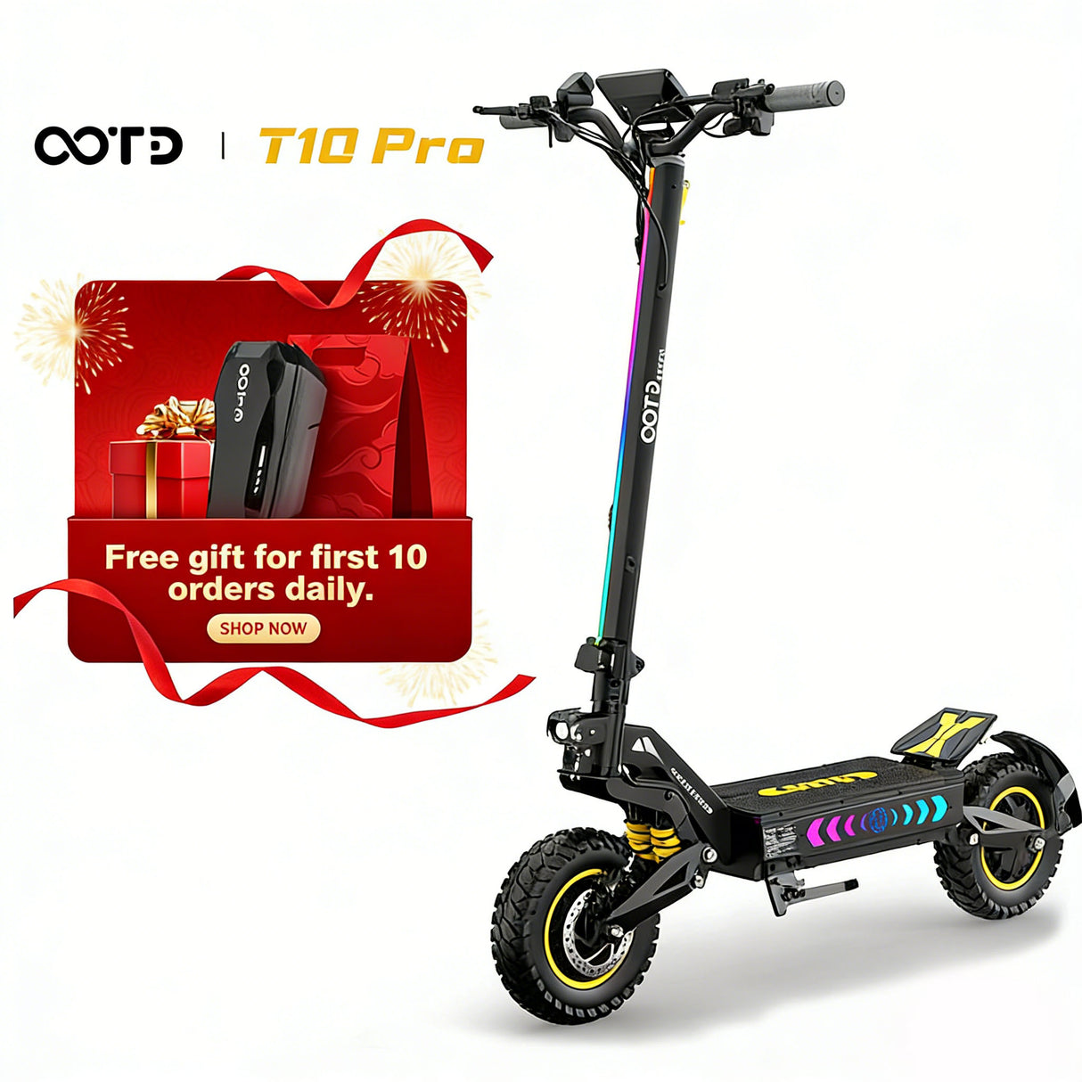 OOTD T10 Pro 11" Trottinette électrique tout-terrain Moteur 2600W 52V 23.4Ah Batterie