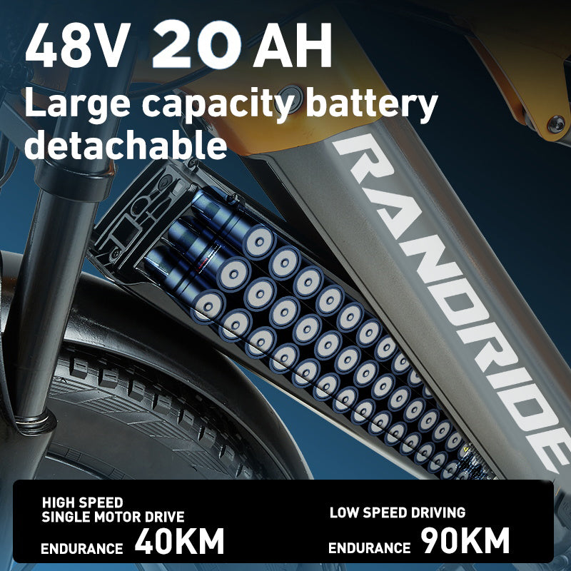 RANDRIDE YX80M-2 Vélo électrique de montagne 26" 1000W*2 Dual Motors 48V 20Ah Batterie