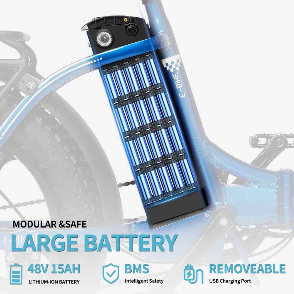 YVY MN20 20" Fat Tire Vélo électrique pliant 1000W Moteur 48V 15Ah/20Ah Batterie