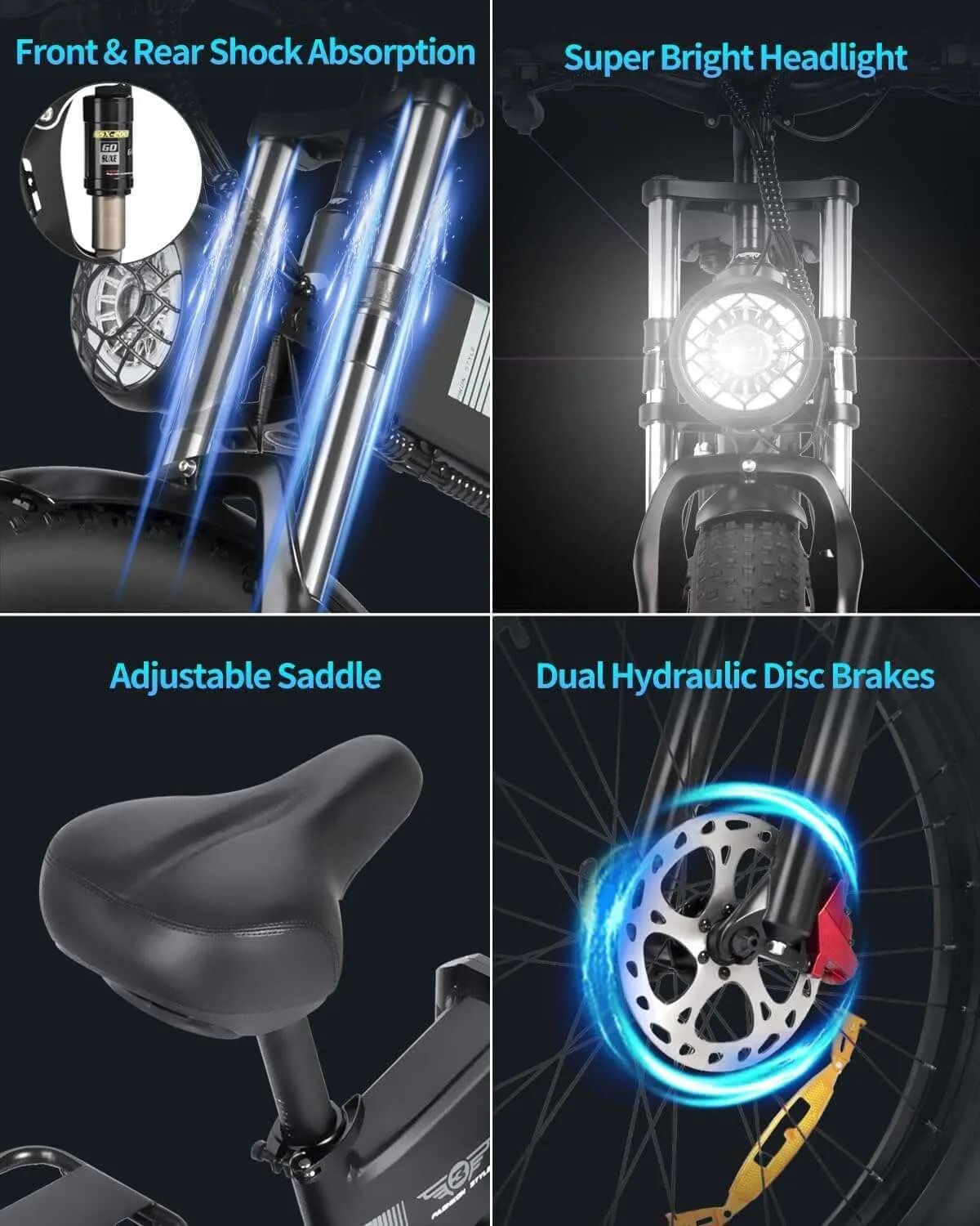 Bicicleta eléctrica plegable RIDSTAR H26 Pro de 26 pulgadas, motor de 1500 W, batería de 48 V y 23 Ah