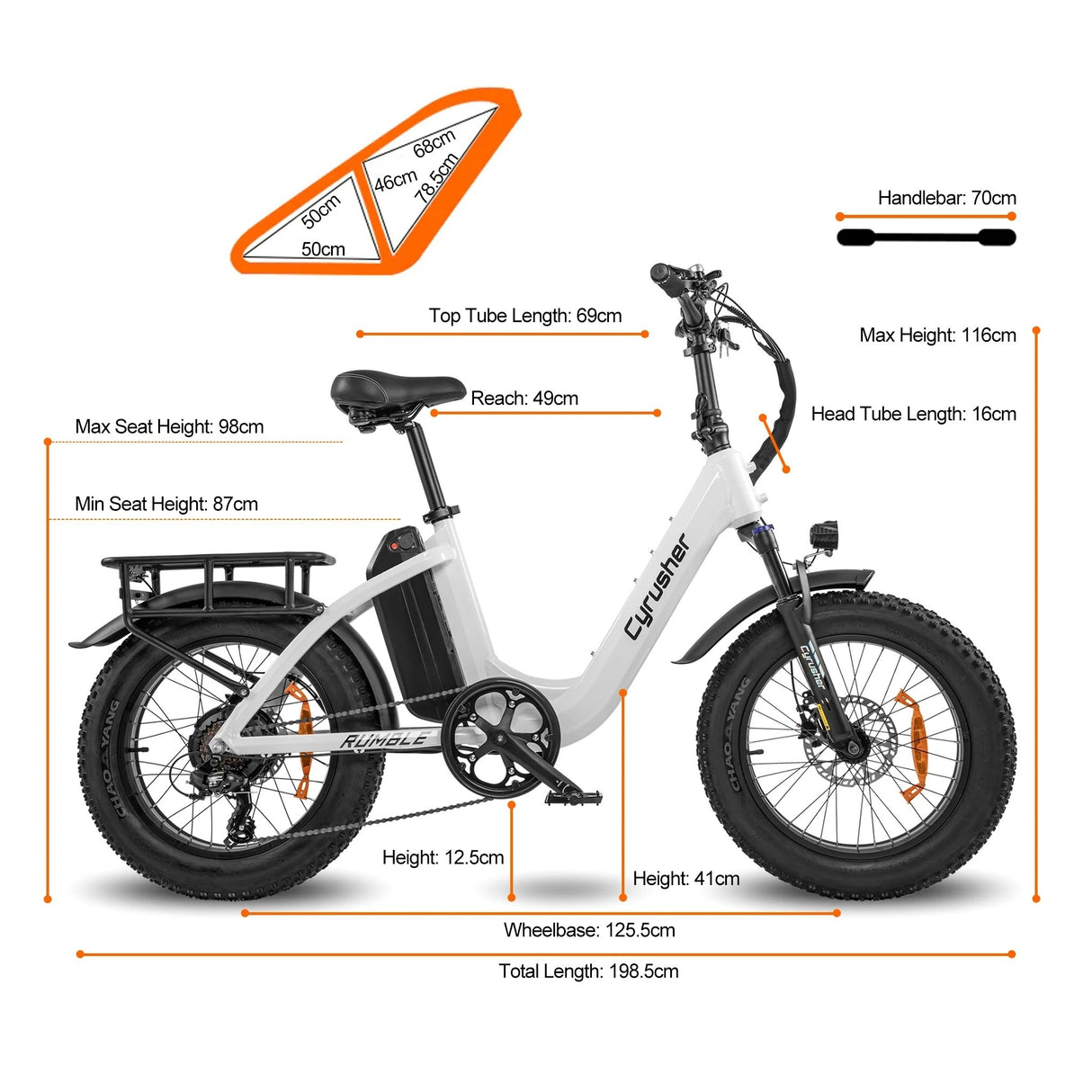 CYRUSHER Rumble 20" Step Through Vélo électrique Moteur 250W 48V 18Ah Batterie