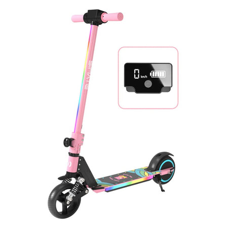 Patinete eléctrico infantil SIMATE S5 de 6,5 pulgadas, plegable, con luces y cuerpo colorido, motor de 130 W, batería de 24 V y 2,5 Ah (nuevo)