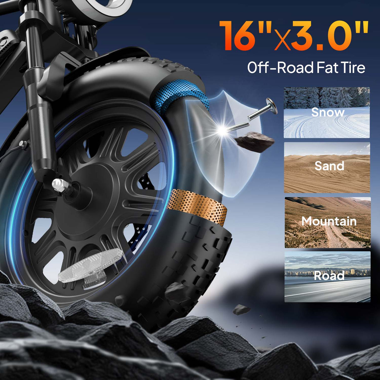 URLIFE T16 16" Vélo électrique tout-terrain 250W Moteur 48V 13Ah Batterie