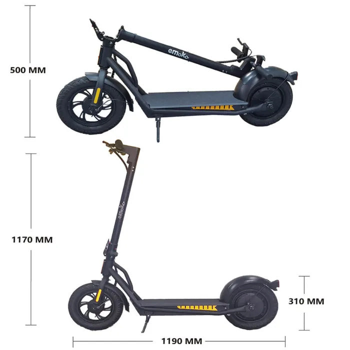 Patinete eléctrico plegable EMOKO A19 de 12 pulgadas, motor de 500 W, batería de 36 V y 15 Ah