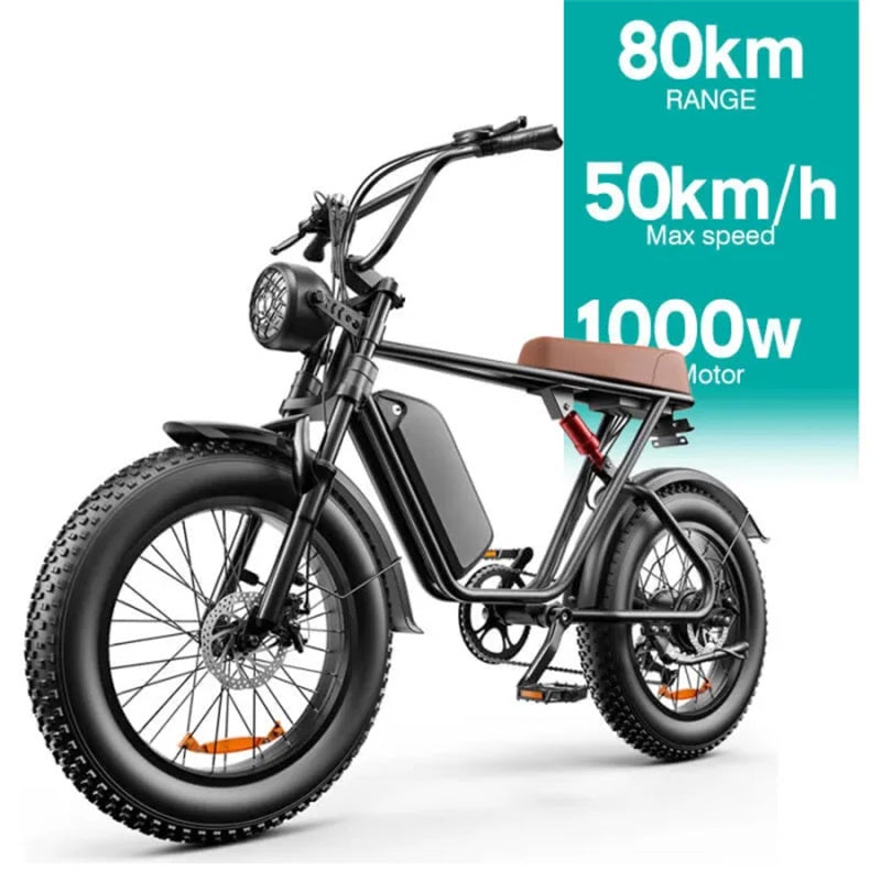 Bicicleta eléctrica todoterreno EMOKO C91 de 20 pulgadas con neumáticos anchos, motor de 1000 W y batería de 48 V y 20 Ah