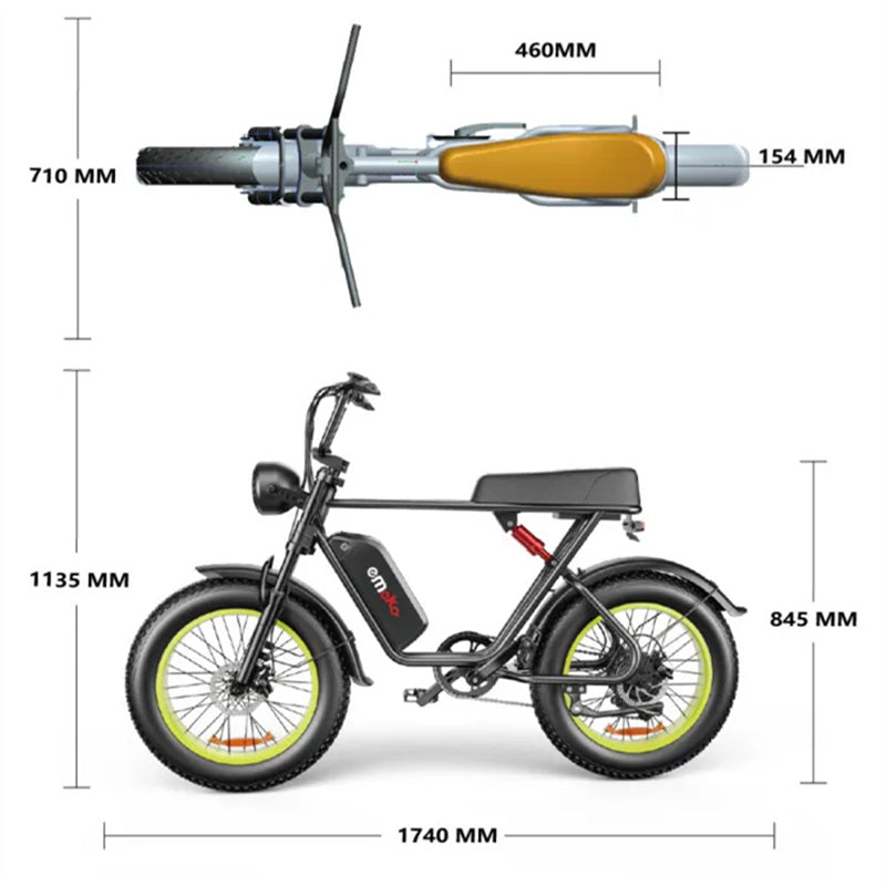 Bicicleta eléctrica todoterreno EMOKO C91 de 20 pulgadas con neumáticos anchos, motor de 1000 W y batería de 48 V y 20 Ah