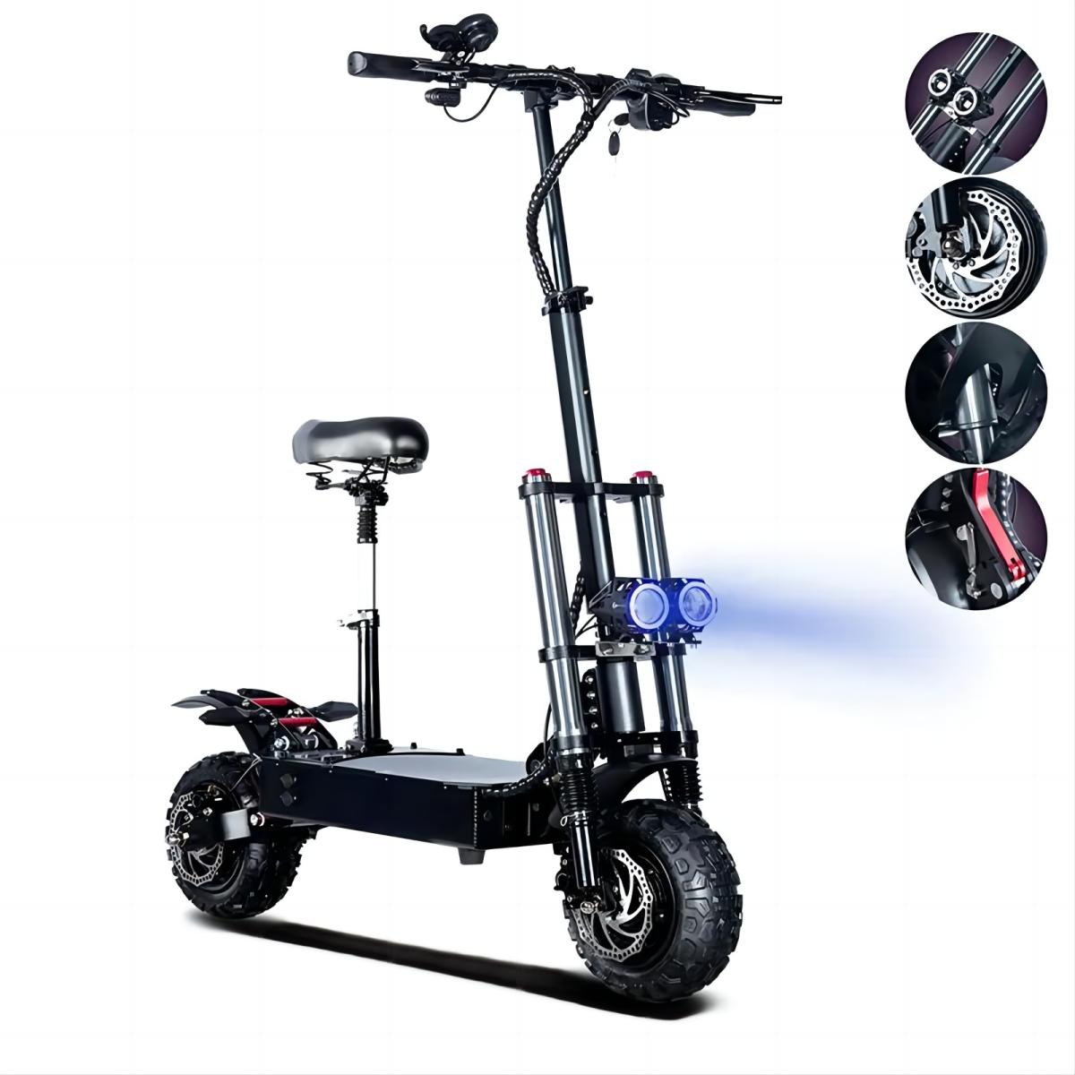 TOURSOR E5B 11" Scooter électrique pliant avec siège 3000W*2 Double Moteurs 60V 40Ah Batterie