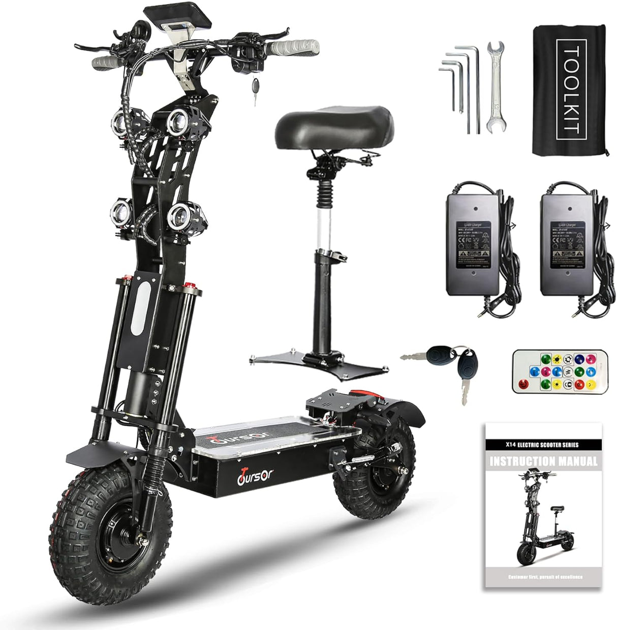TOURSOR X1460V 14" Scooter électrique pliant avec siège 4000W*2 Double Moteurs 60V 45Ah Batterie