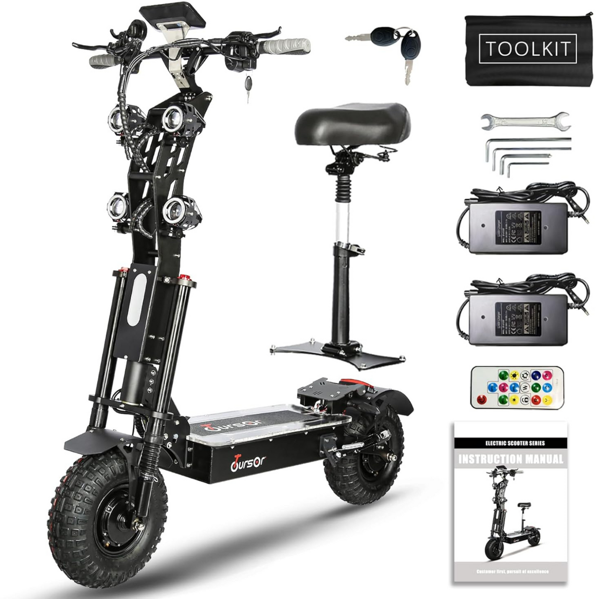 TOURSOR X1472V 14" Scooter électrique pliant avec siège 5000W*2 Double Moteurs 72V 40Ah Batterie