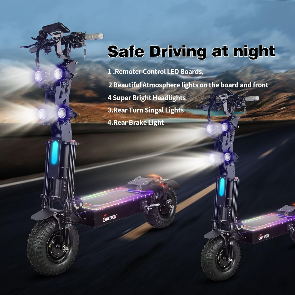 TOURSOR X1472V 14" Scooter électrique pliant avec siège 5000W*2 Double Moteurs 72V 40Ah Batterie