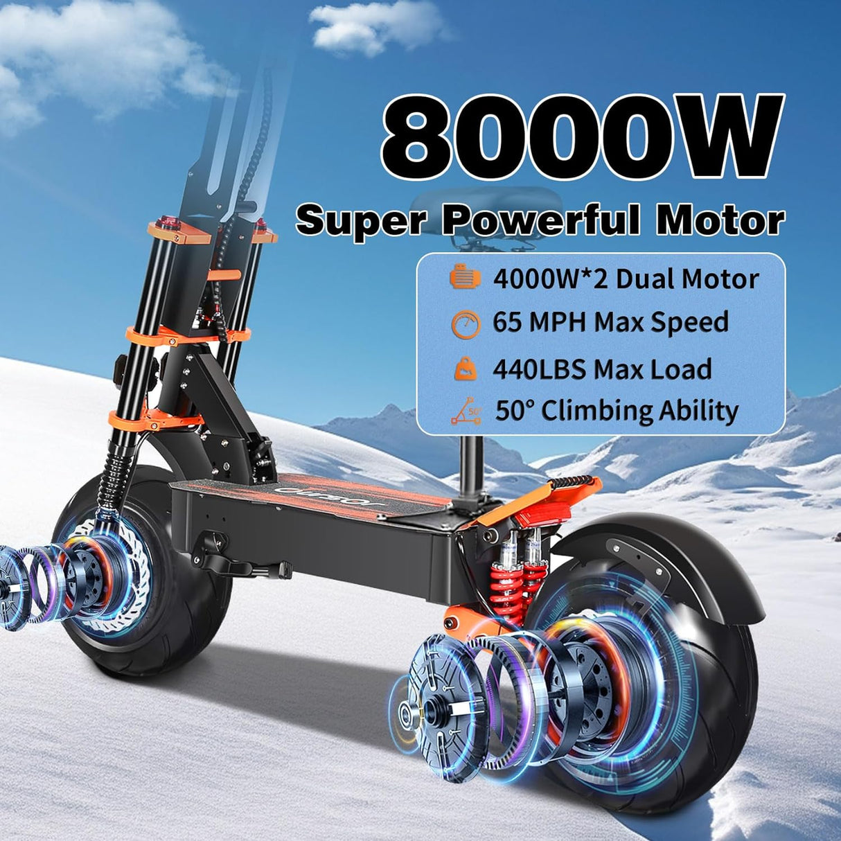 TOURSOR X8P 13" Scooter électrique pliant avec siège 4000W*2 Double Moteurs 60V 38,8Ah Batterie