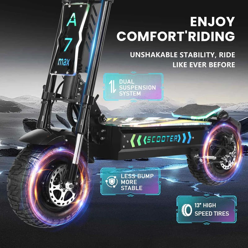 GLEERIDE A7 MAX 13" Trottinette électrique tout-terrain 2*5000W Moteur 72V 50Ah Batterie