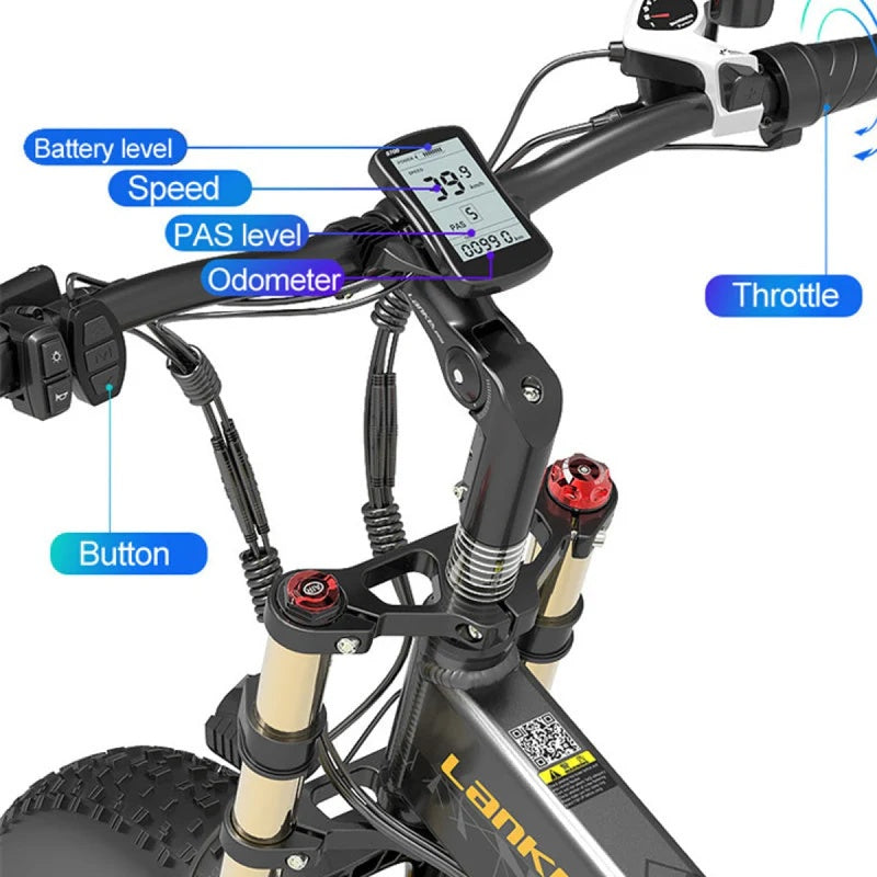 LANKELEISI X3000PLUS-UP Vélo Électrique Tout-Terrain 20" Moteur 1000W 48V 17,5Ah Batterie