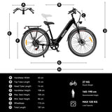 ESKUTE Polluno Plus 26"/28" VTC Électrique Avec Capteur de Couple 250W Moteur 36V 20Ah Batterie
