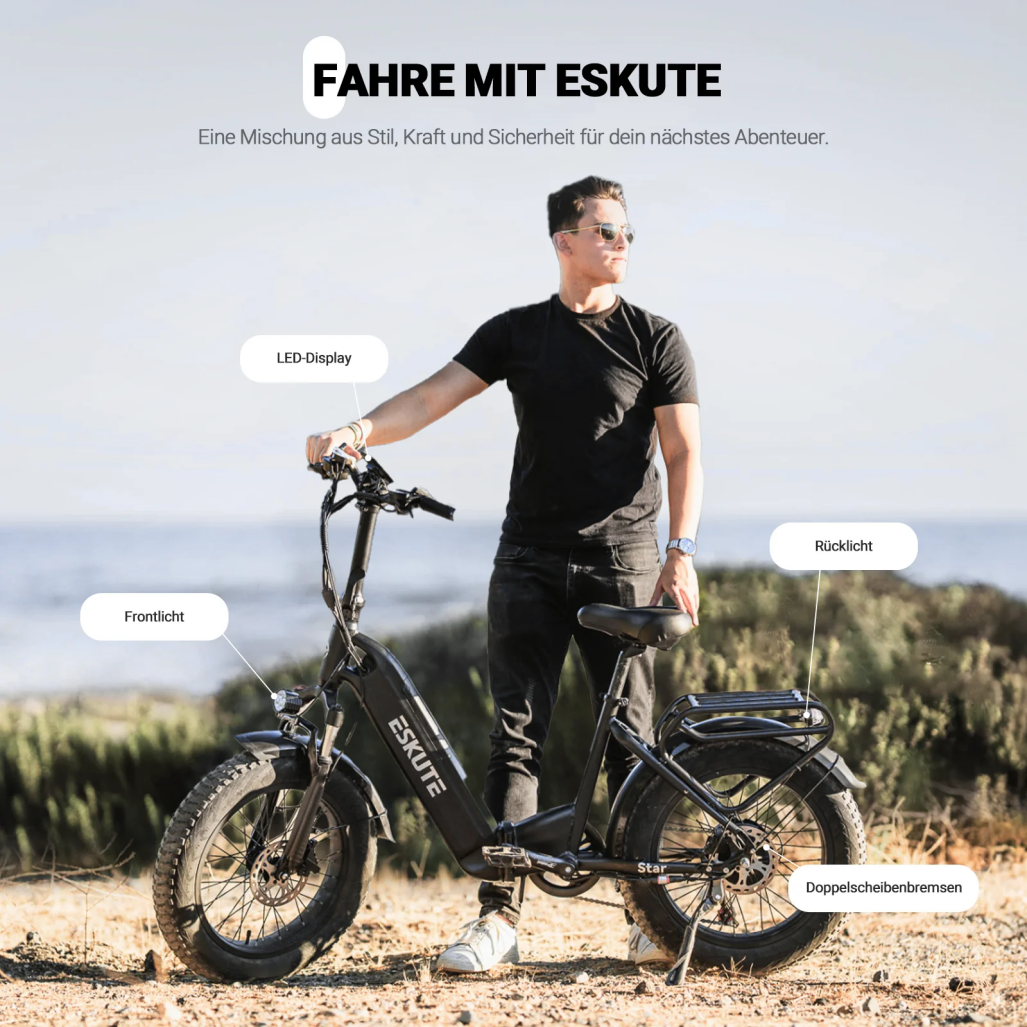 ESKUTE Star 20" Fat Tire Vélo électrique pliant 250W Moteur 36V 25Ah Batterie