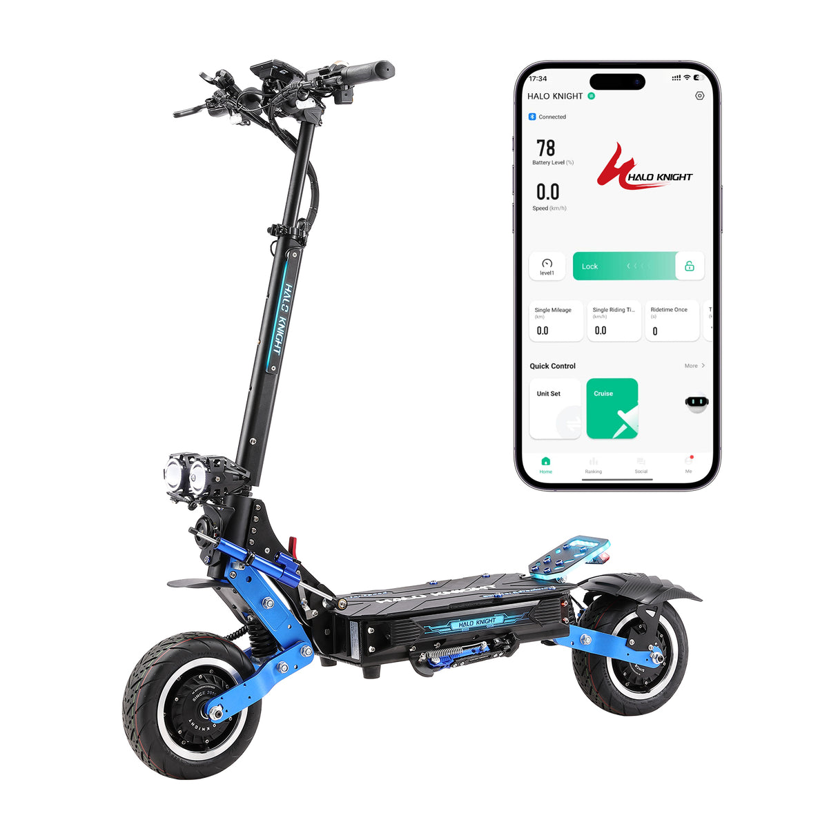 HALO KNIGHT T108 Pro 11" Trottinette électrique pliante tout-terrain 3000W*2 Moteur 60V 38,4Ah Batterie