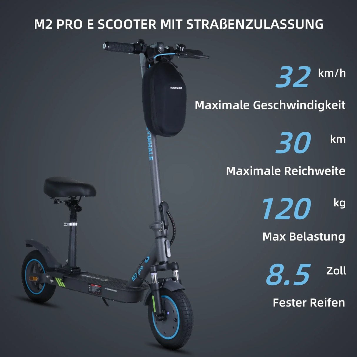 HONEYWHALE M2 Pro Trottinette électrique pliable avec contrôle par application Bluetooth 500W Moteur 36V 7,8Ah Batterie
