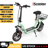 ISCOOTER I12 12" Trottinette électrique de transport avec siège et panier de transport 500W Moteur 36V 7,5Ah Batterie