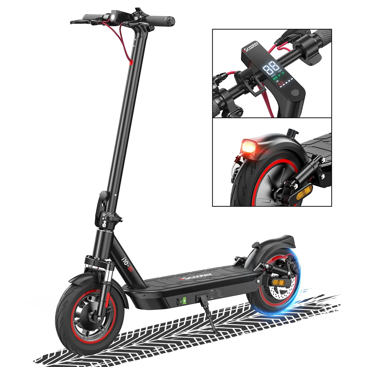 ISCOOTER I10 10" Trottinette électrique pliable pour transport en commun, moteur 650 W, batterie 42 V 15 Ah