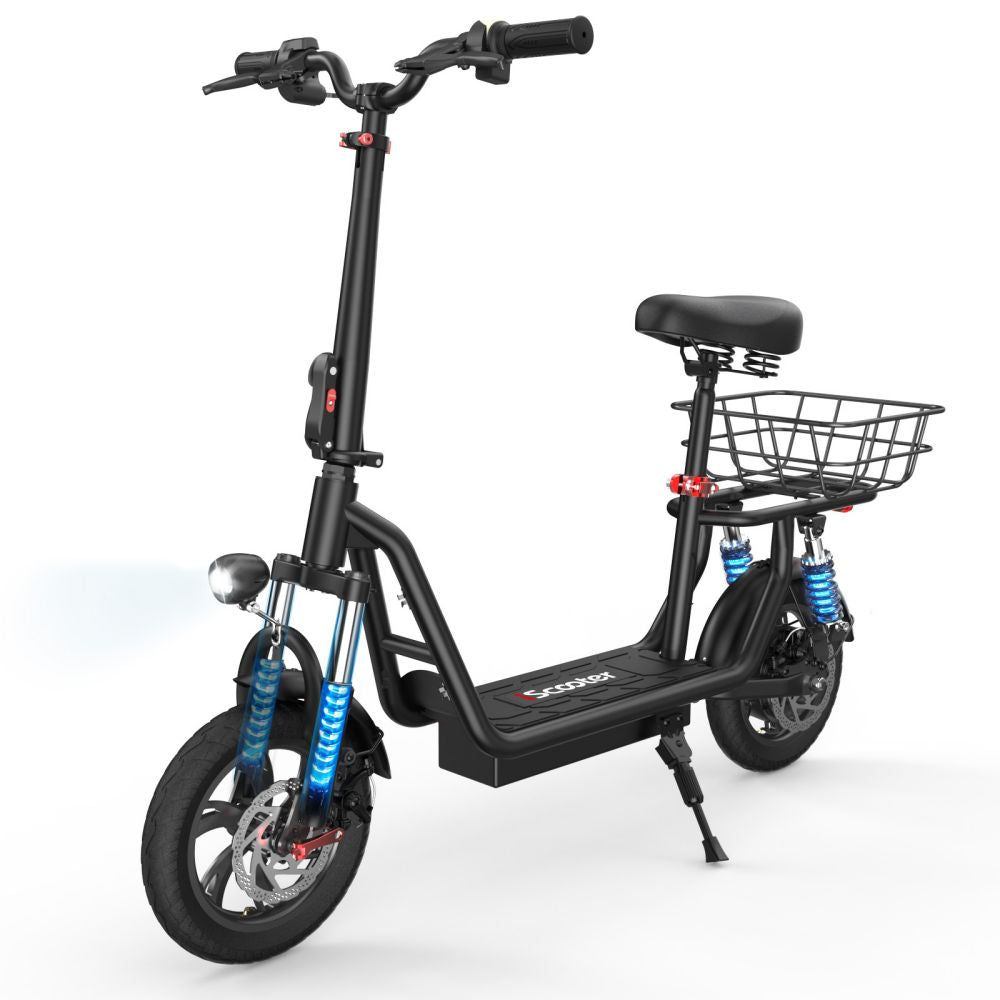 ISCOOTER I12 12" Trottinette électrique de transport avec siège et panier de transport Moteur 500 W Batterie 36 V 7,5 Ah