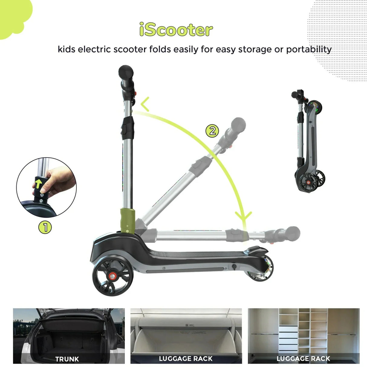 ISCOOTER IK2 Trottinette électrique à 3 roues pour enfants 70W Moteur 18V 2Ah Batterie