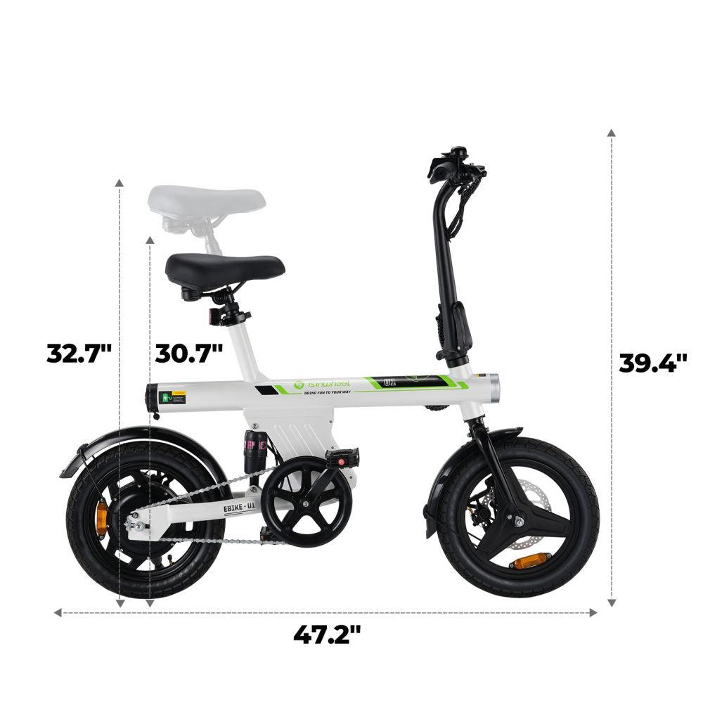 ISINWHEEL U1 14" Vélo électrique pliable avec moteur 500 W et batterie 36 V 7,8 Ah