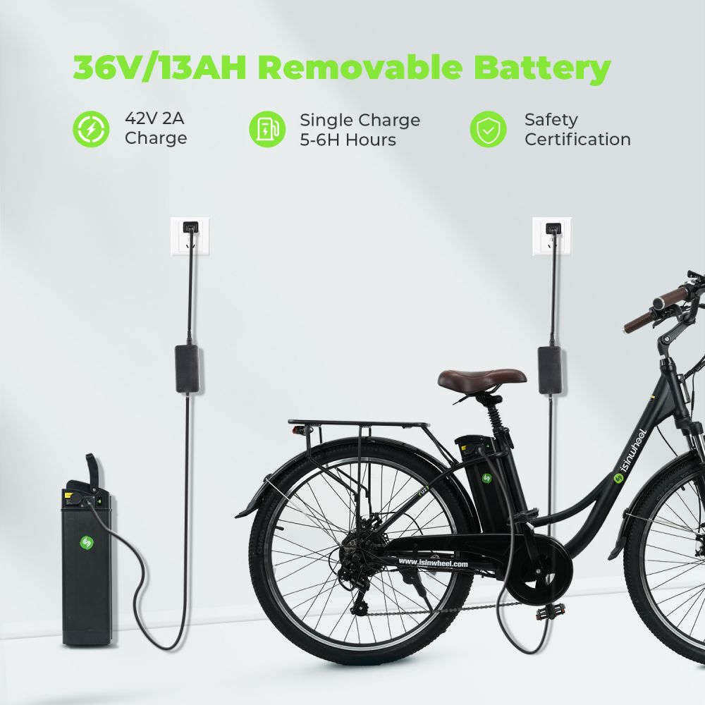 ISINWHEEL U2 26" Vélo électrique Cruiser Commuting 500W Moteur 36V 13Ah Batterie