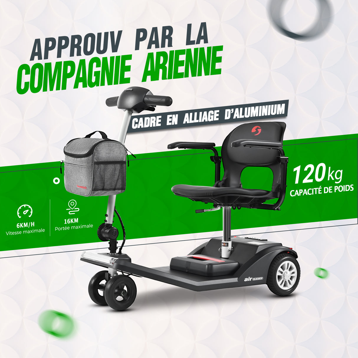 SWEETRICH AIR CLASSIC Scooter Électrique pour mobilité réduite 7.5" Moteur 250W 24V 12Ah  Batterie (version UE)