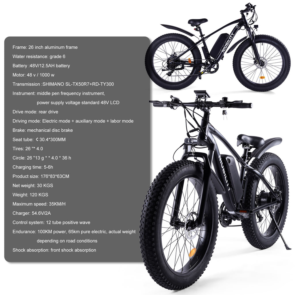 NIUBILITY B26 26" Vélo de montagne électrique 1000W Moteur 48V 15Ah Batterie