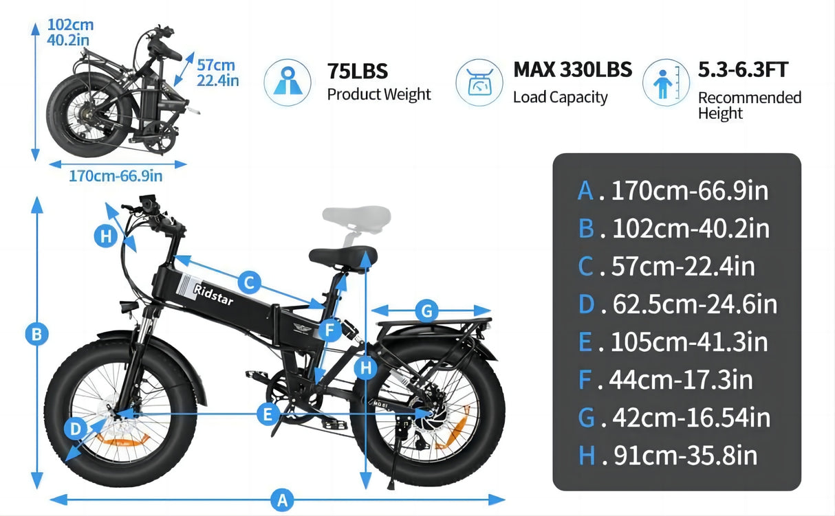 Ridstar H20 Foldble Vélo électrique 1000W Moteur 48V 15Ah batteri