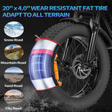 Bicicleta eléctrica RIDSTAR Q20 Lite de 20 pulgadas con neumáticos anchos, motor de 1000 W y batería de 48 V y 15 Ah