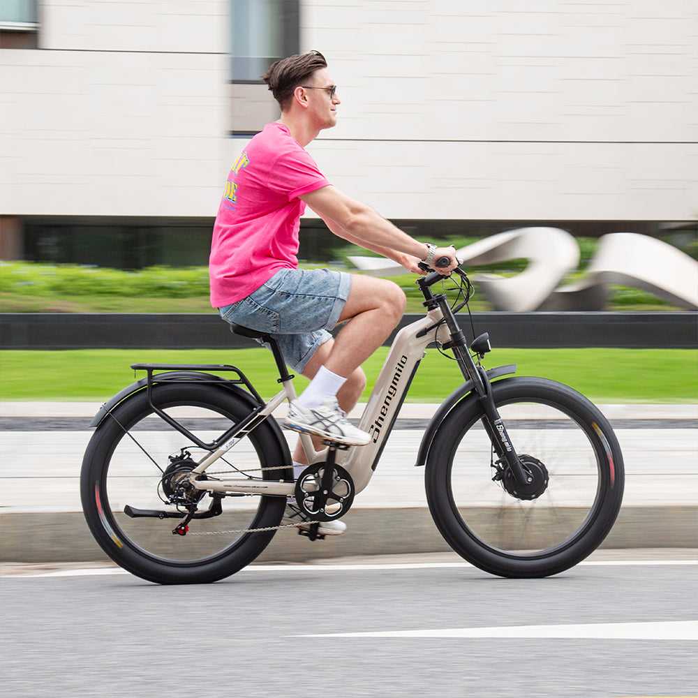 SHENGMILO S700 26" Vélo de ville électrique à gros pneus Step-Thru 1000W*2 Double Moteur 48V 17,5Ah Batterie