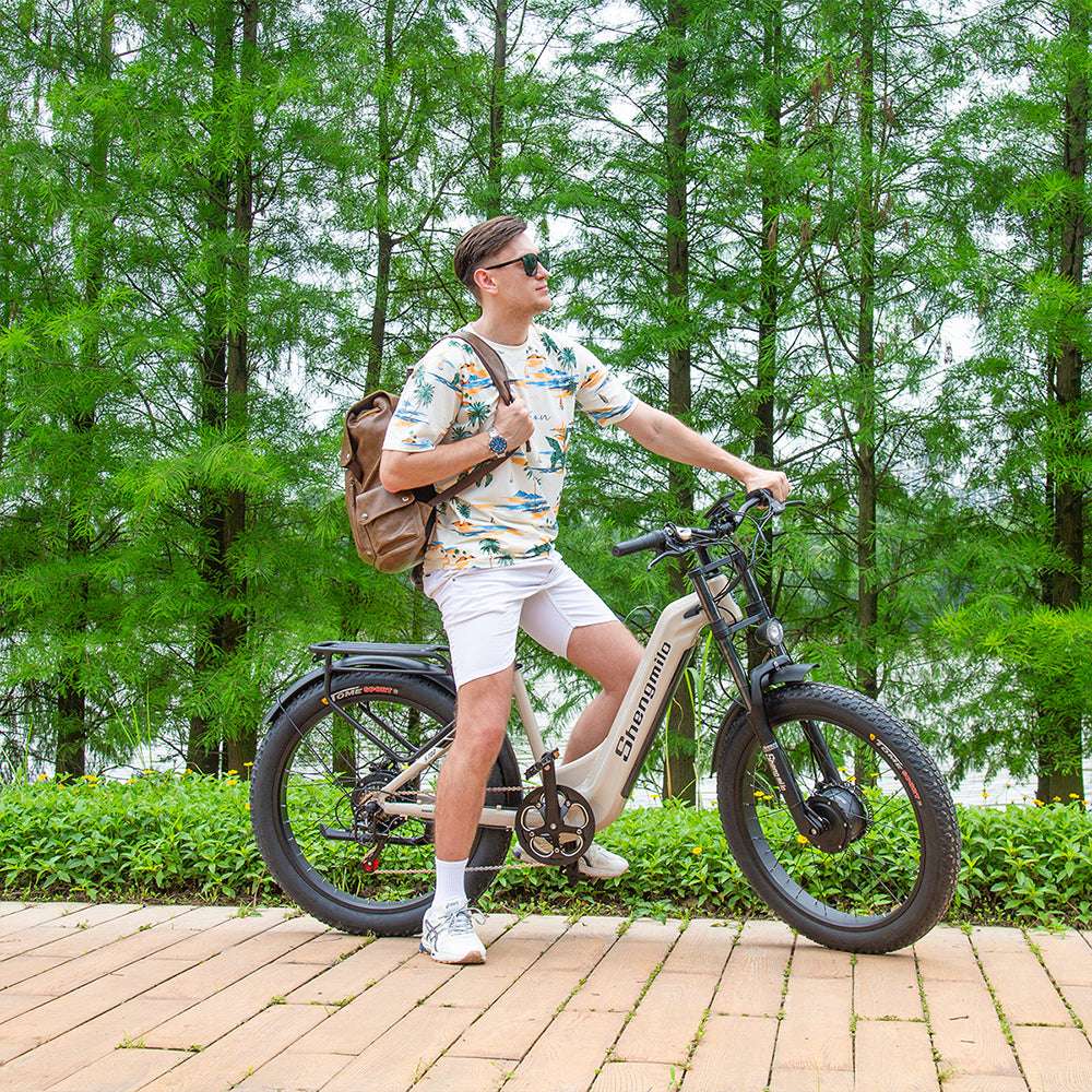 SHENGMILO S700 26" Vélo de ville électrique à gros pneus Step-Thru 1000W*2 Double Moteur 48V 17,5Ah Batterie