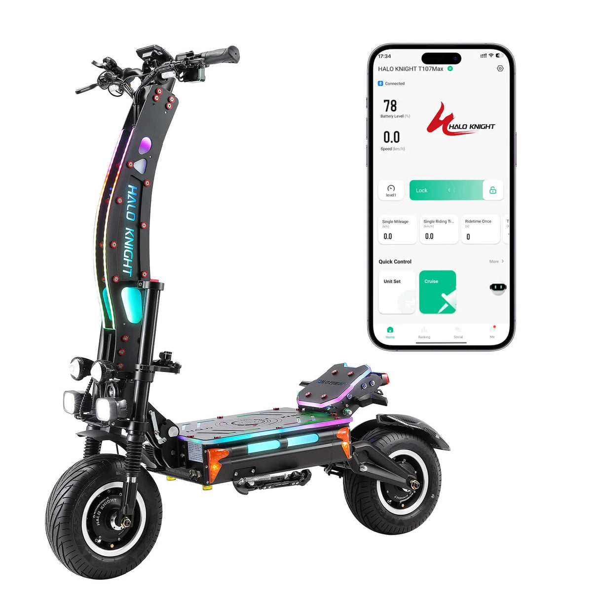 HALO KNIGHT T107 Max 14" Trottinette électrique pliante tout-terrain 4000W*2 Moteurs 72V 50Ah Batterie