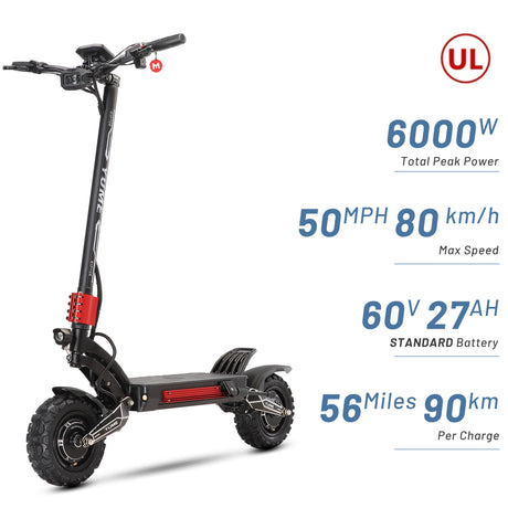 YUME Raptor 11" Trottinette électrique tout-terrain 3000W*2 Moteurs doubles 60V 27Ah/30Ah Batterie