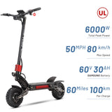 YUME Raptor 11" Trottinette électrique tout-terrain 3000W*2 Moteurs doubles 60V 27Ah/30Ah Batterie