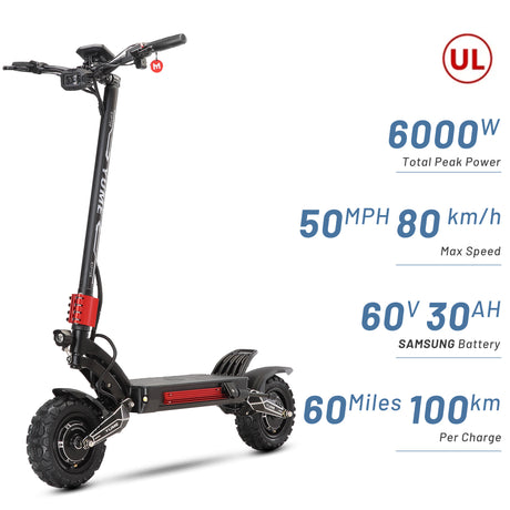 YUME Raptor 11" Trottinette électrique tout-terrain 3000W*2 Moteurs doubles 60V 27Ah/30Ah Batterie